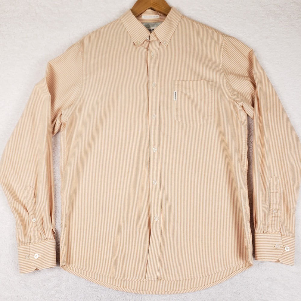 Ben Sherman Shirt Mens Oxford Button Down Orange White Stripe Mod Preppy